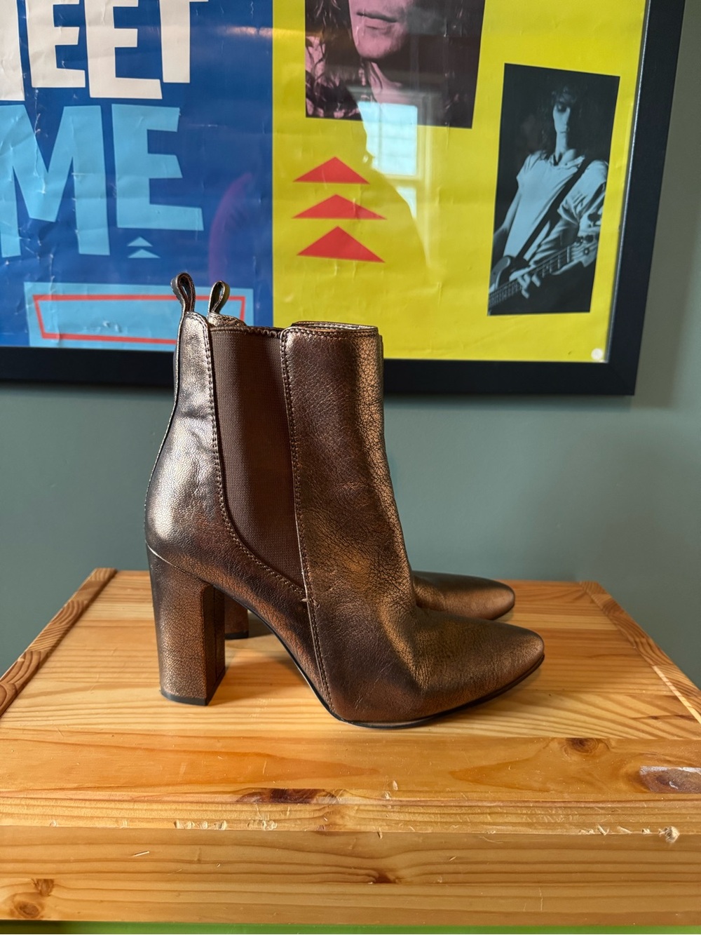 Vince Camuto Women’s Metallic Brown Leather Block Heel Ankle Boots